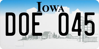 IA license plate DOE045