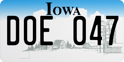 IA license plate DOE047