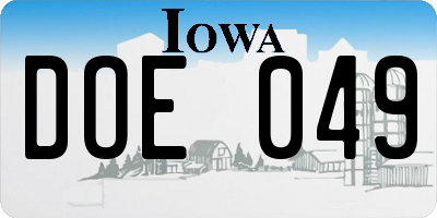 IA license plate DOE049