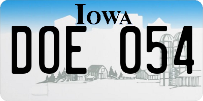 IA license plate DOE054