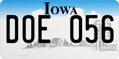 IA license plate DOE056