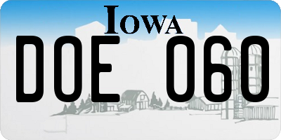 IA license plate DOE060