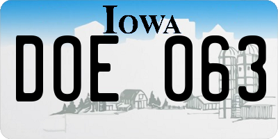 IA license plate DOE063