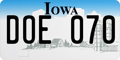 IA license plate DOE070