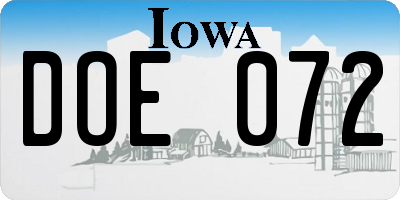 IA license plate DOE072