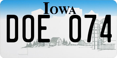 IA license plate DOE074