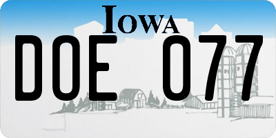 IA license plate DOE077
