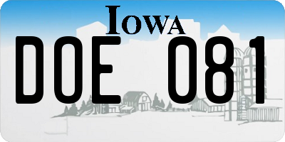 IA license plate DOE081