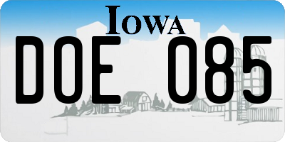 IA license plate DOE085