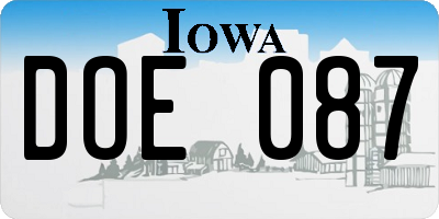 IA license plate DOE087