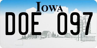 IA license plate DOE097