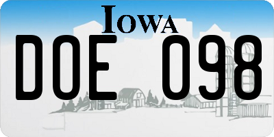 IA license plate DOE098