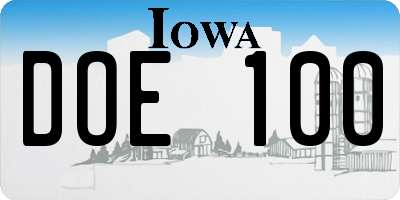 IA license plate DOE100