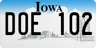 IA license plate DOE102