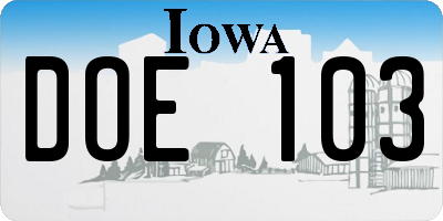 IA license plate DOE103