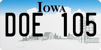 IA license plate DOE105