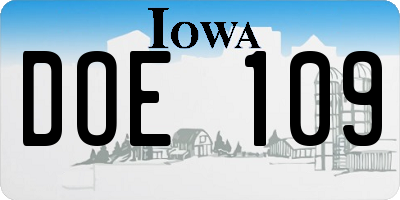 IA license plate DOE109