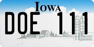 IA license plate DOE111