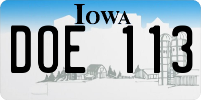 IA license plate DOE113