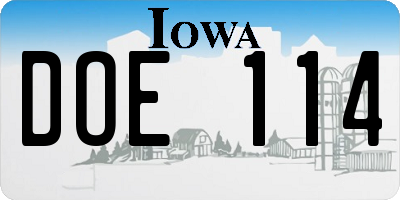 IA license plate DOE114