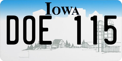 IA license plate DOE115