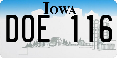 IA license plate DOE116