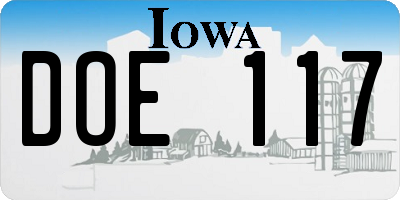 IA license plate DOE117