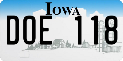 IA license plate DOE118