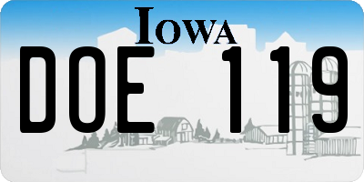 IA license plate DOE119