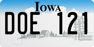 IA license plate DOE121