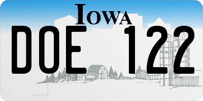 IA license plate DOE122