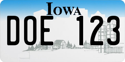 IA license plate DOE123