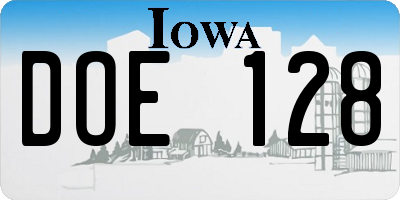 IA license plate DOE128