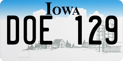 IA license plate DOE129