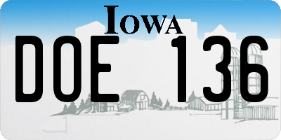 IA license plate DOE136