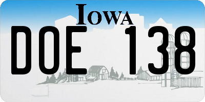 IA license plate DOE138