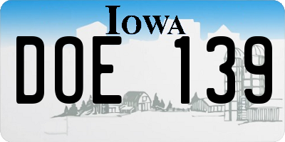 IA license plate DOE139