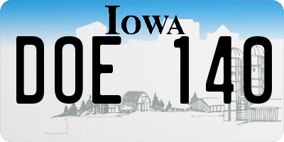 IA license plate DOE140