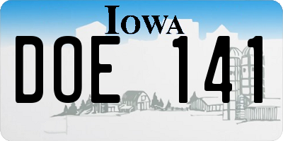 IA license plate DOE141