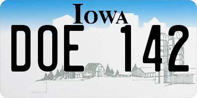 IA license plate DOE142