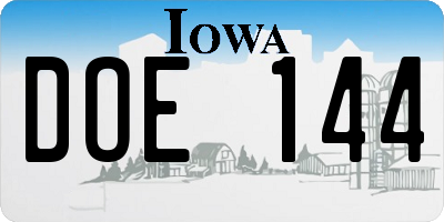 IA license plate DOE144