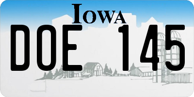 IA license plate DOE145