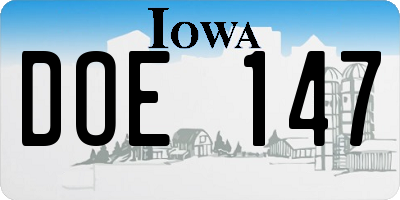 IA license plate DOE147