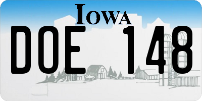 IA license plate DOE148