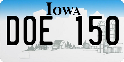 IA license plate DOE150