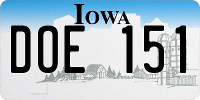 IA license plate DOE151