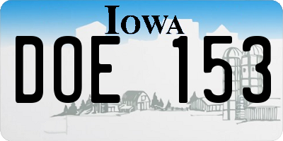 IA license plate DOE153