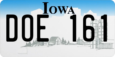 IA license plate DOE161