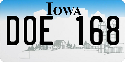 IA license plate DOE168