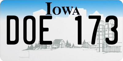 IA license plate DOE173